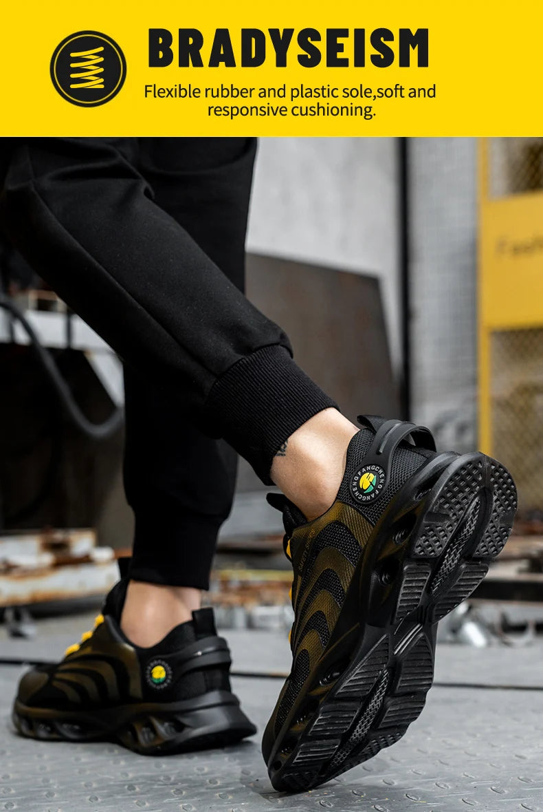 Lace-free, breathable, lightweight and comfortable/anti-smashing and anti-puncture safety shoes