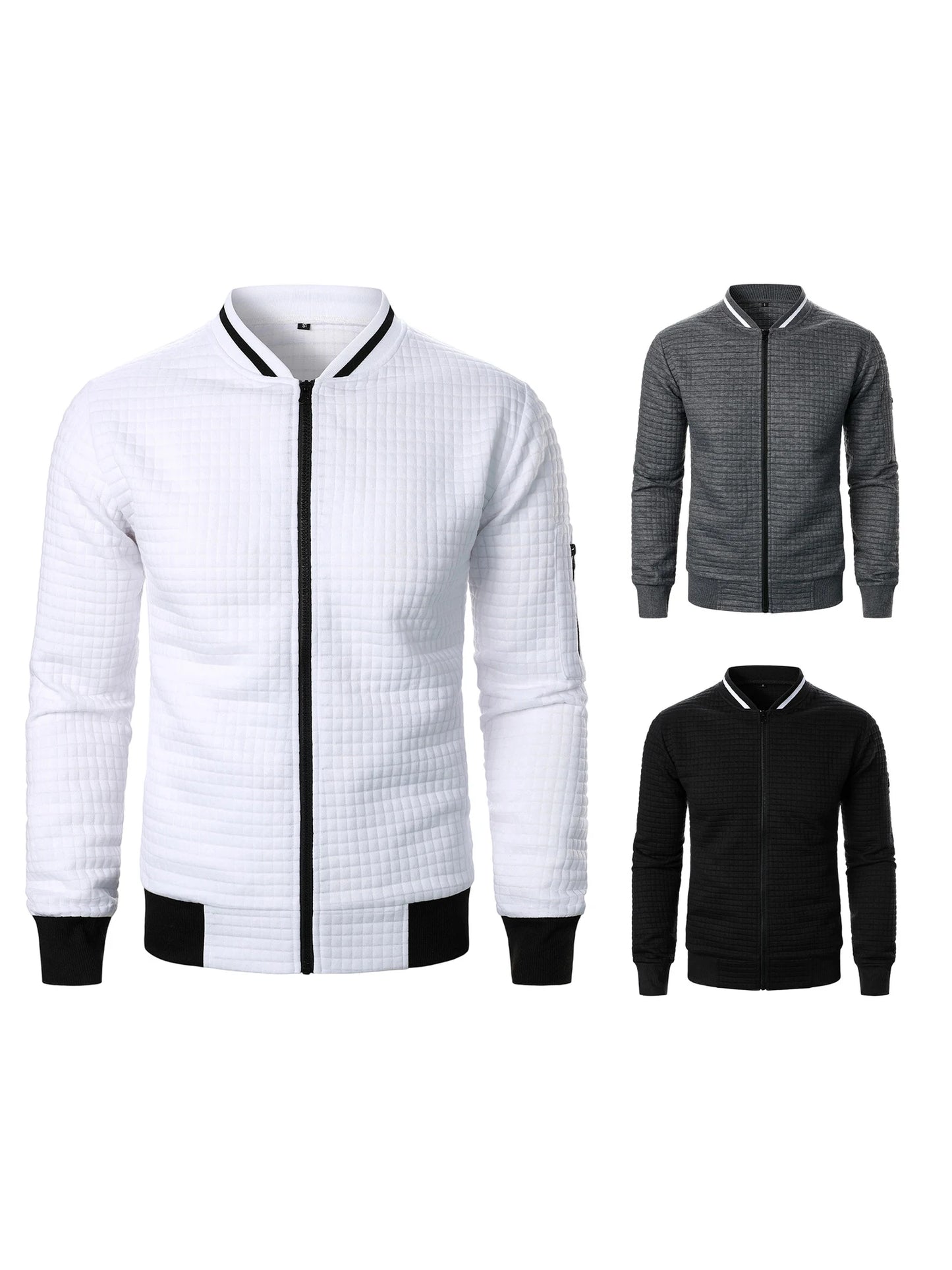 Men s Casual Fit Zipper Up Lightweight Stand Collar Jacket/Spring Fall Coat with Contrast Color Detail