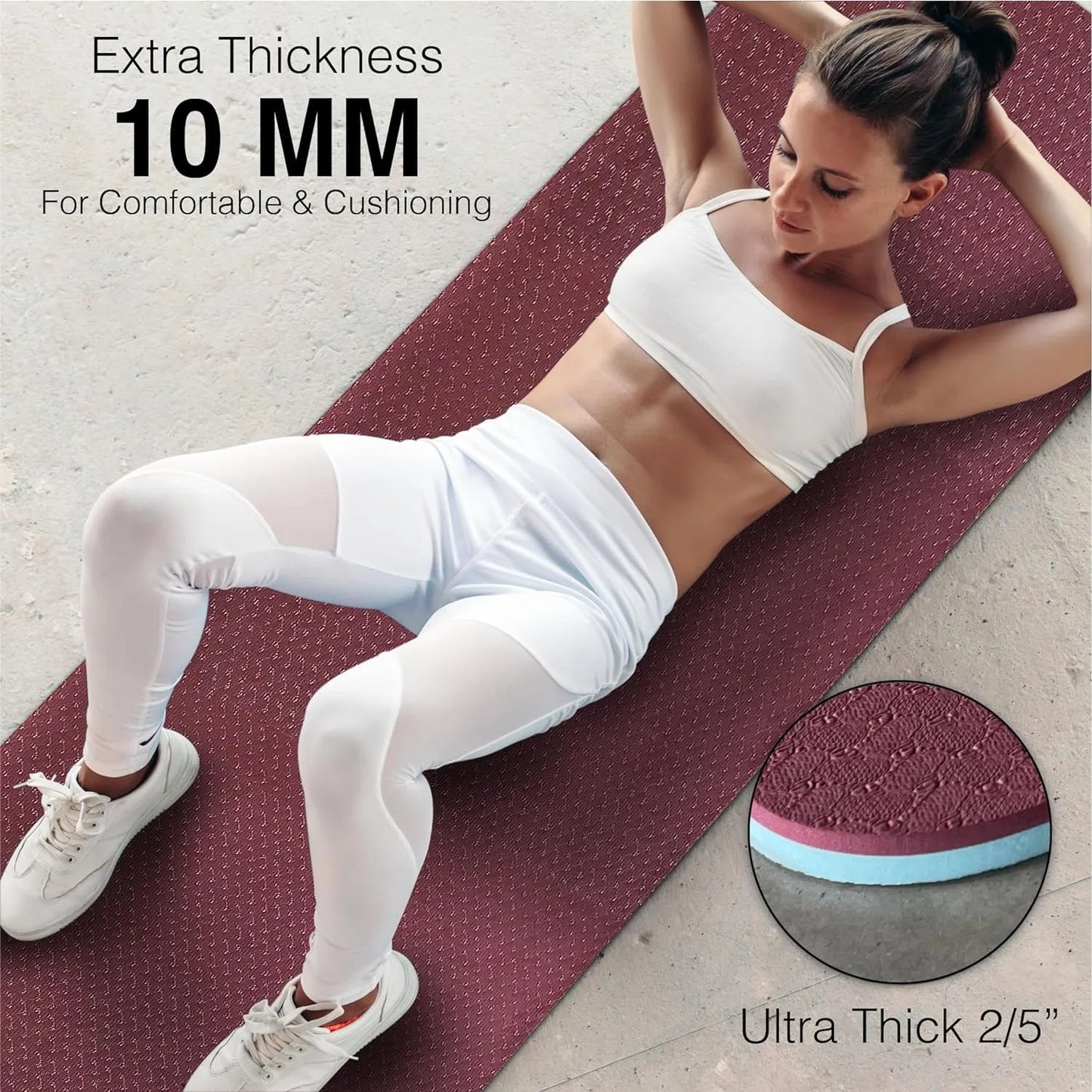 Yoga Mat with Strap 10mm & 12mm Thick Yoga Mat Non-Skid/Dual Surface Workout Mat Eco-Friendly POE Yoga Mats