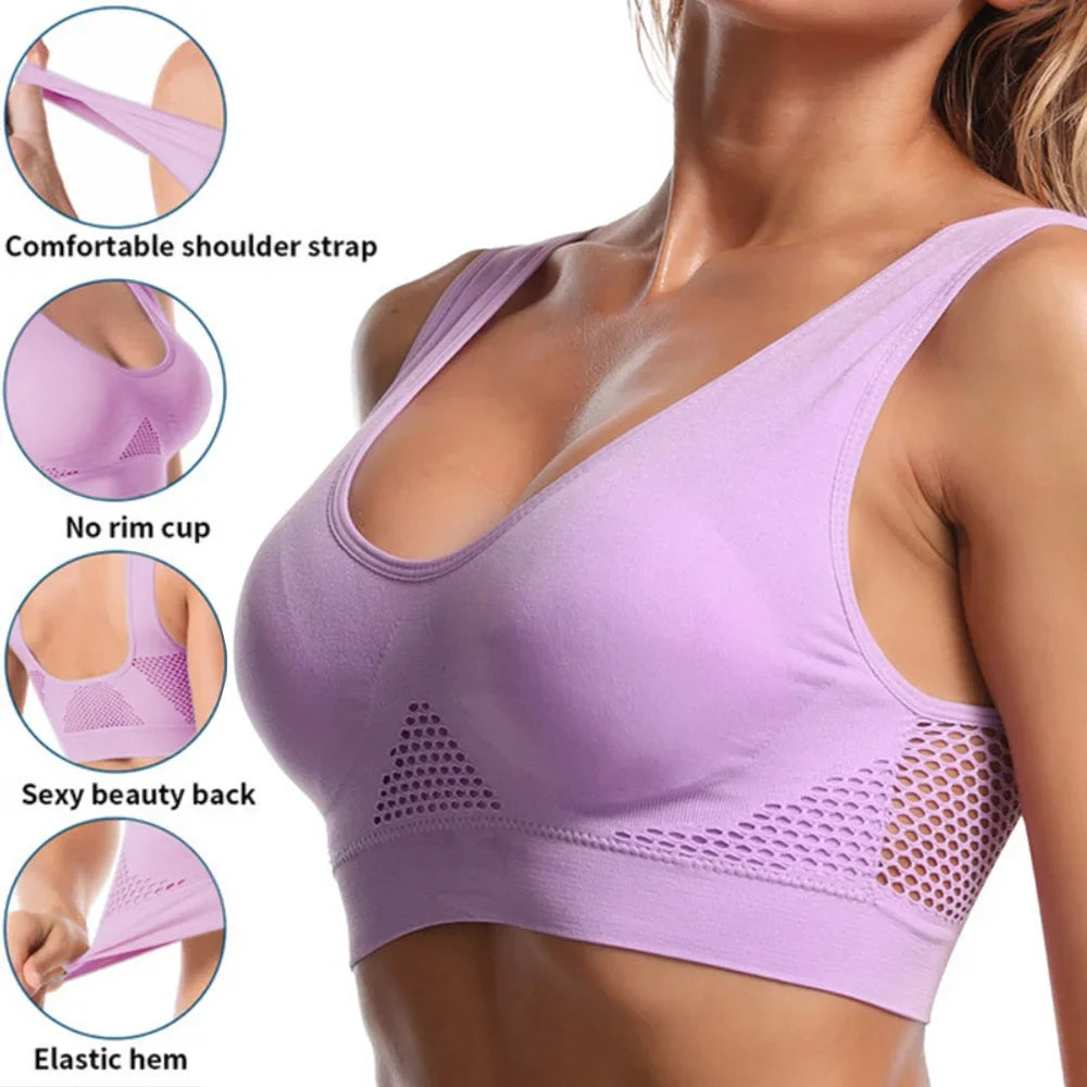 Seamless Mesh Women Sports Bras Fitness Gym Running Underwear Shockproof Bra/Wireless 6XL Plus Size Crop Top Breathable Yoga Bra