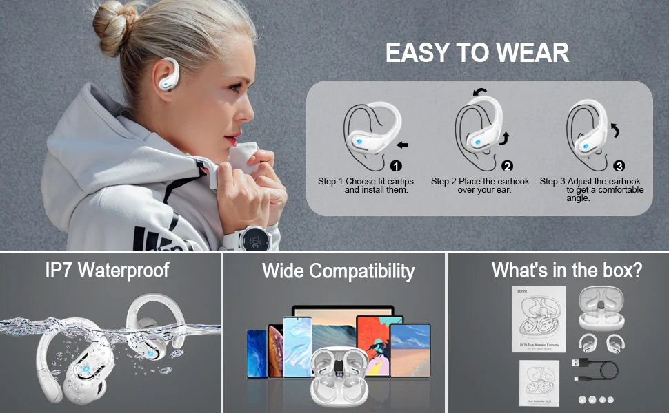 Wireless Earbuds, Bluetooth 5.3 Headphones Sport Bluetooth Earbuds/with ENC Noise Canceling Mic Bass Stereo Wireless Earphone