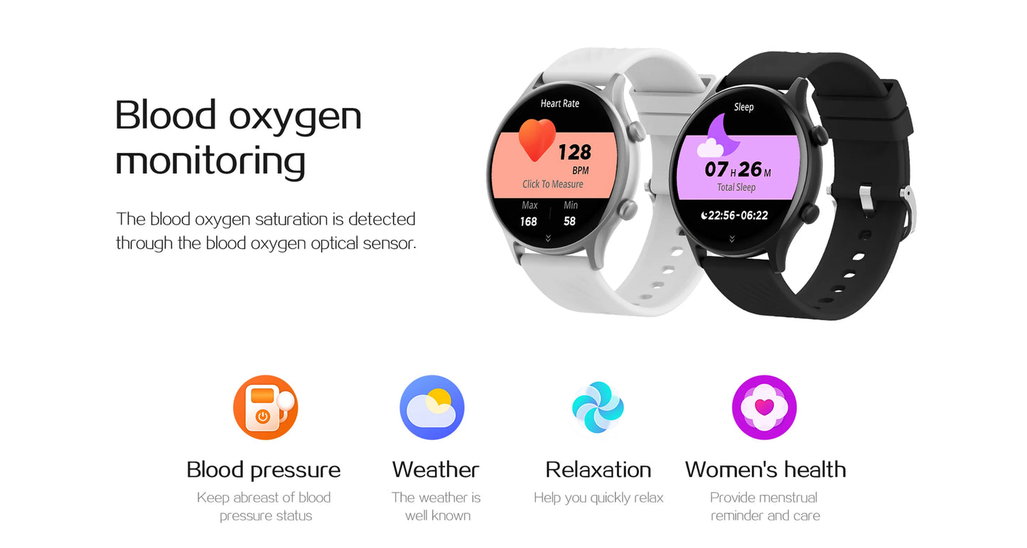 LIEFBEE Round smartwatch can answer/make calls, over 100+ Sportports modes/heart rate sleep monitoring step counting