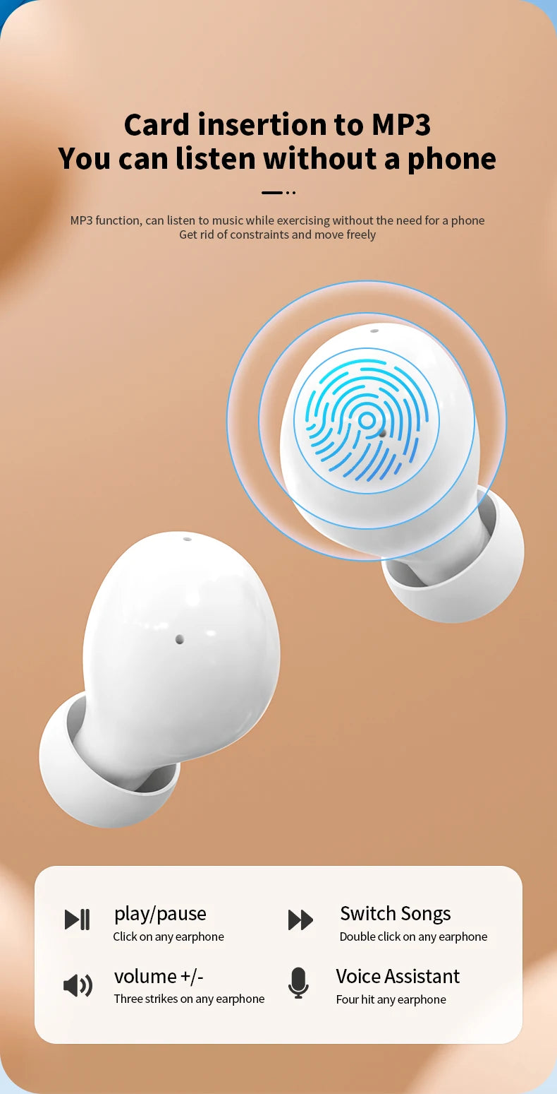 MZYMI S09 Wireless Earphone Bluetooth5.4 Active Noise Cancelling/ Touch Control Headphone Support TF Card In Ear Earbud With Mic