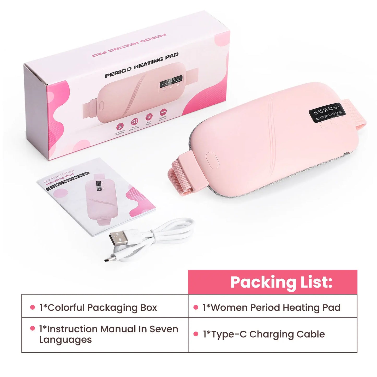 5 Modes Electric Heating Vibration Waist Massage Belt Smart Warm Palace/Women Menstrual Heating Pad for for Cramps Period Relief
