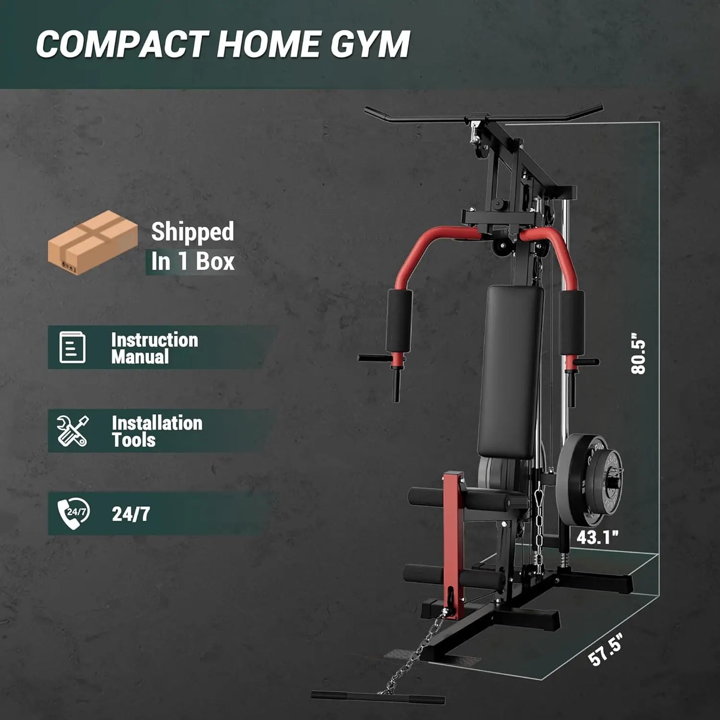 Home Gym Machine Full Body Workout Equipment with Pulley System/Leg Press Support for Strength Training Workout Station