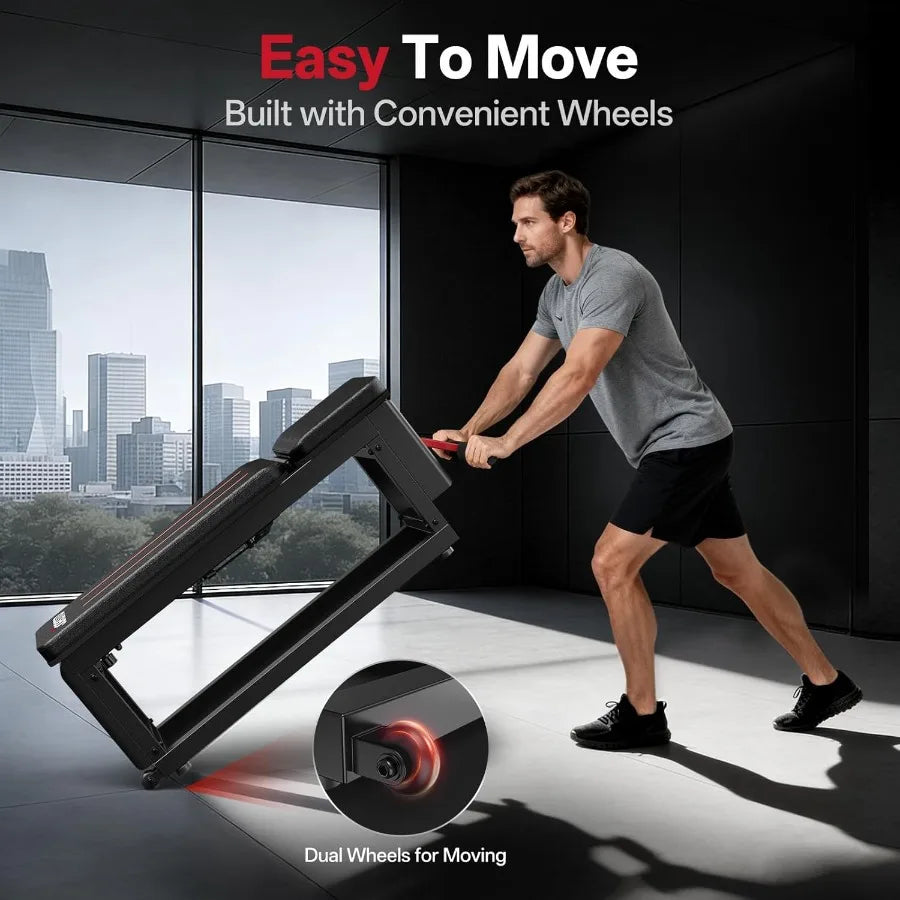 Adjustable Flat Workout Bench with Cable Fly Machine for Home Gym/990 lb Capacity Steel Frame Black Built-in Storage Ideal
