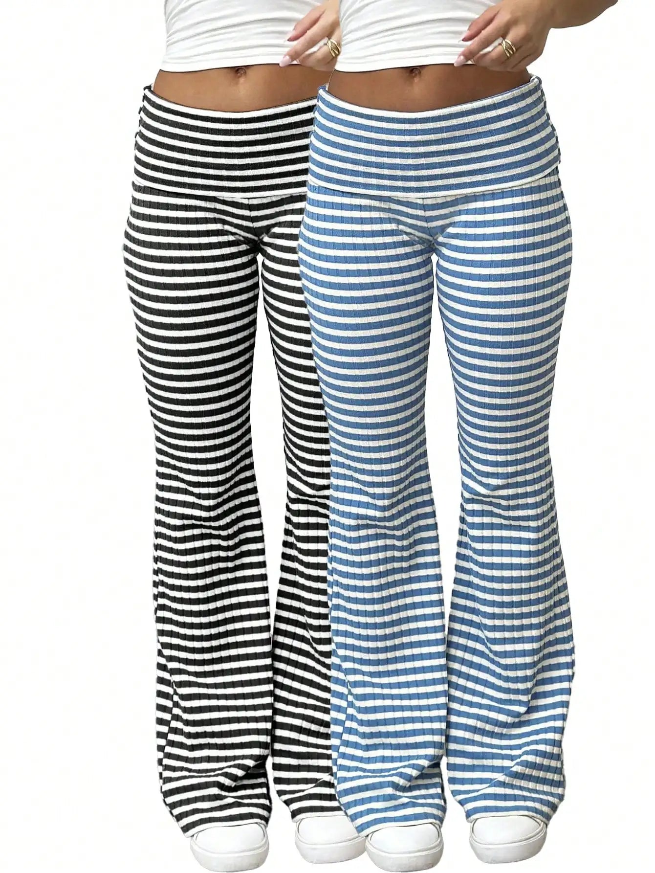 Two pairs of women's sporty casual pants triangular flared pants/women's high-waisted yoga pants and elastic casual pants