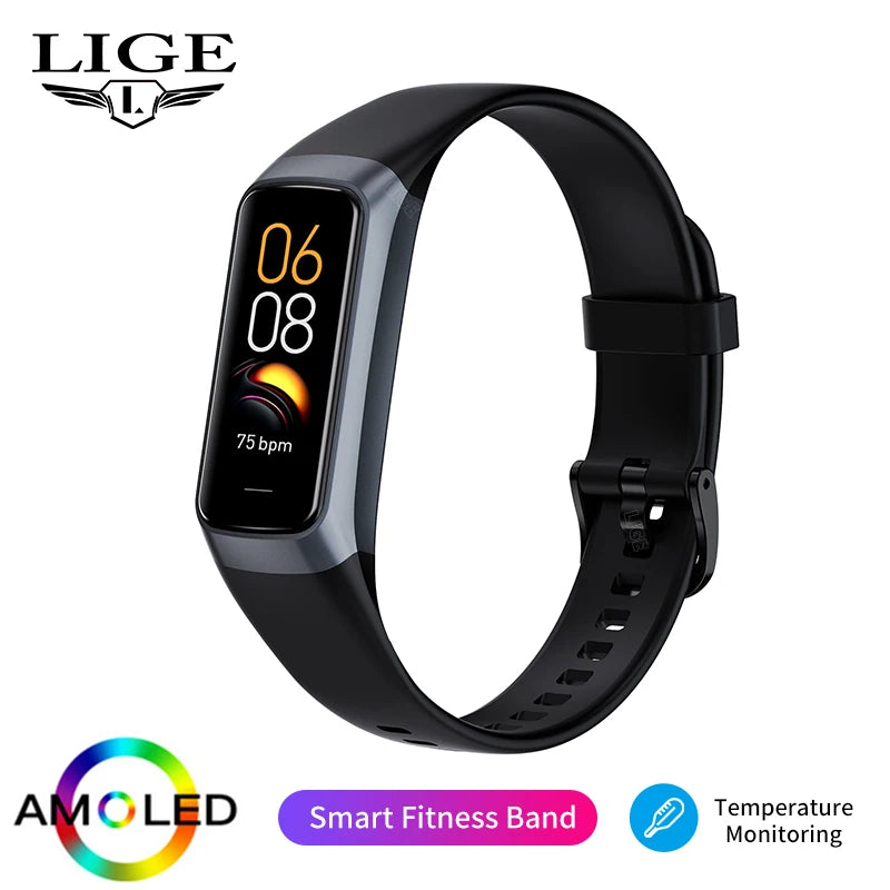 LIGE Amoled Smart Watch Smartwatch Band Women Heart Rate Blood/Waterproof Connected Smart Bracelet Sport Fitness Tracker  Watch