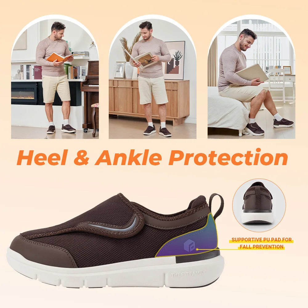 FitVille Men's Diabetic Shoes Extra Wide for Elder Orthopedics Feet Swollen/Adjustable Walking Shoe Elderly Foot Pain Relief