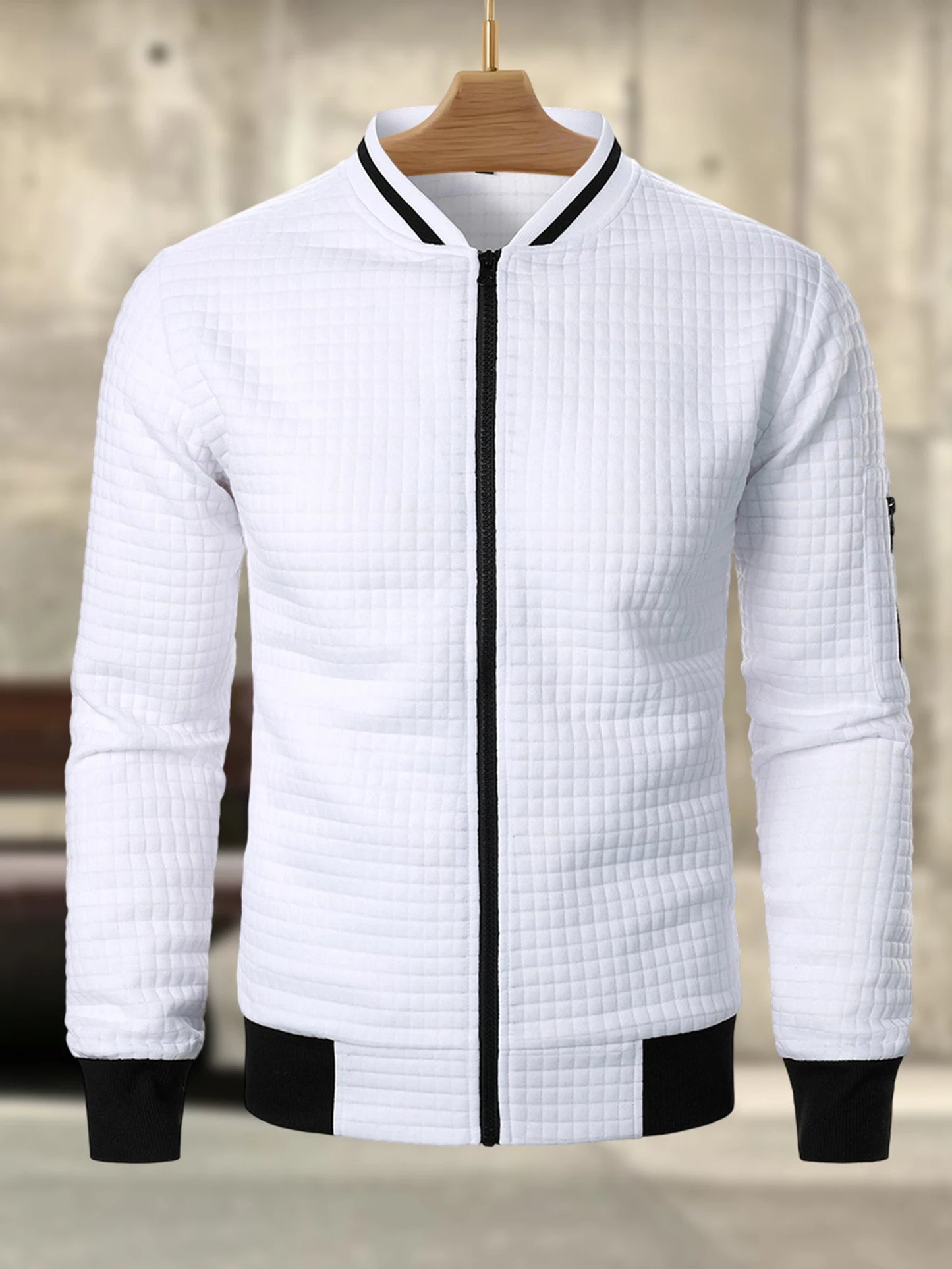 Men s Casual Fit Zipper Up Lightweight Stand Collar Jacket/Spring Fall Coat with Contrast Color Detail
