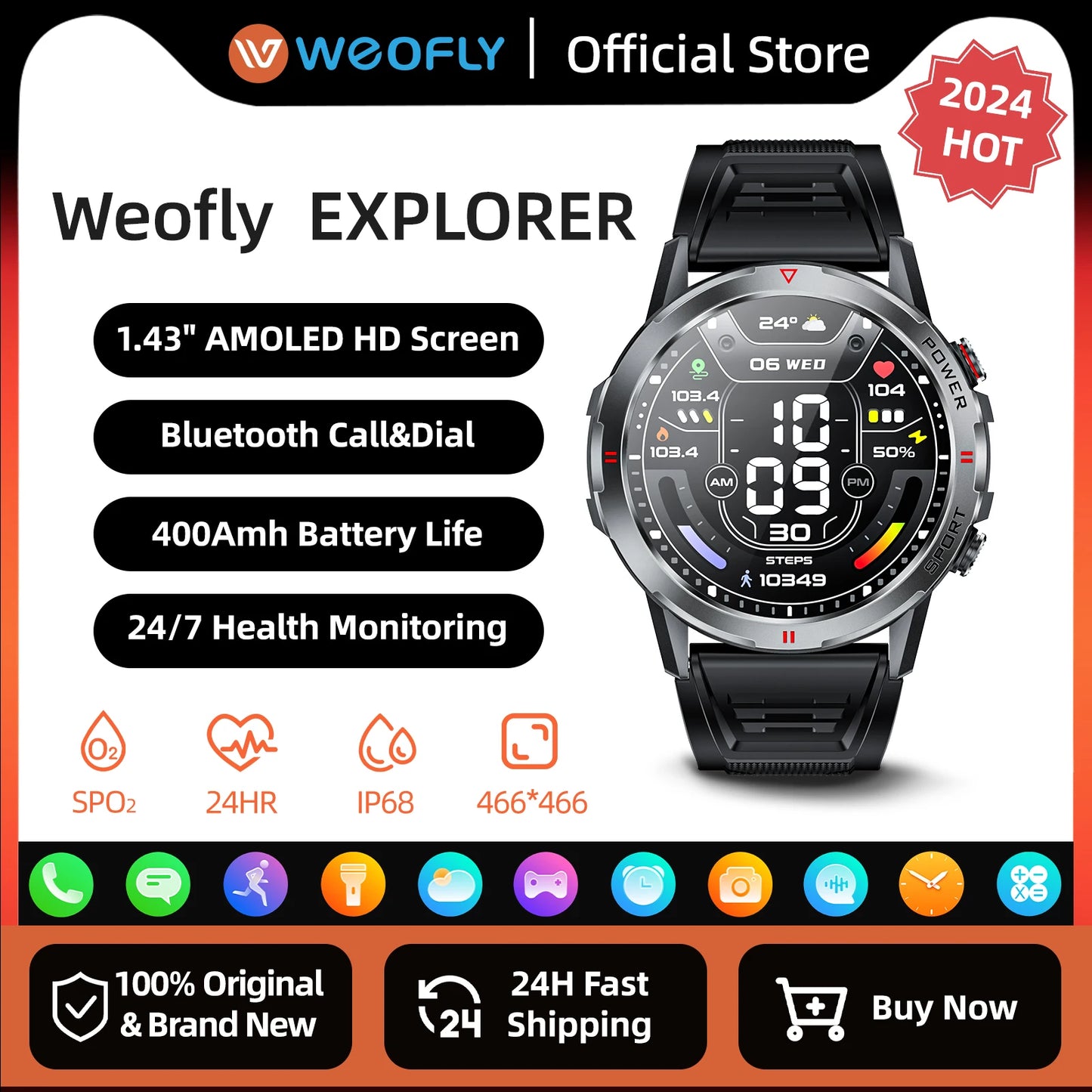 Smart Watch 1.43'' AMOLED Screen BT Calling Sport Smartwatch/Heart Rate Monitoring 400amh Men Exercise Wristband