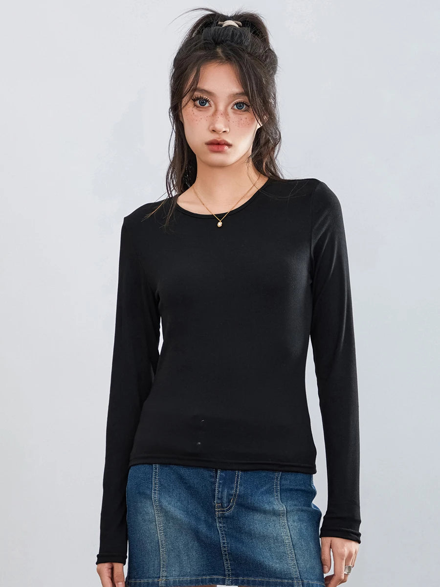 Women T-shirt Long Sleeve Crew Neck Solid Color Fit Ladies Fall Tops Streetwear Women's T Shirt