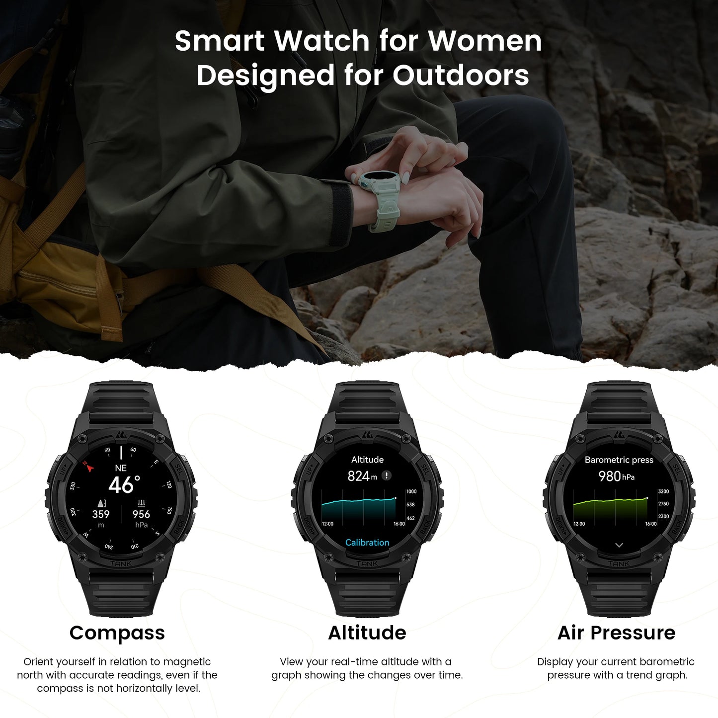 2024 KOSPET TANK S2 GPS Smart Watch For Women Altimeter Compass/Bluetooth Call AMOLED IP69K Waterproof Smartwatch
