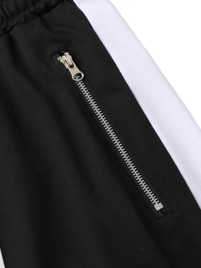 Men Sweatpants Jogging Pants Men Casual Pants Men Stylish Color Block/Zip Pockets Drawstring Sports Skinny Pants Trousers Pants