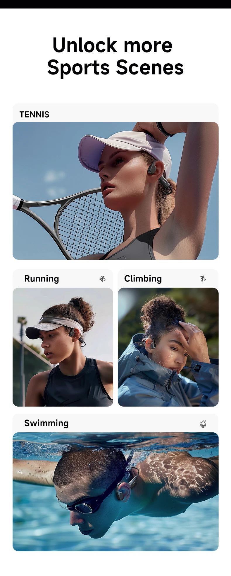 Picun T2 Bone Conduction Earphone IPX8 32GB Bluetooth 5.4 Wireless Headset/Hands-free with Mic Waterproof Earbud for Swimming