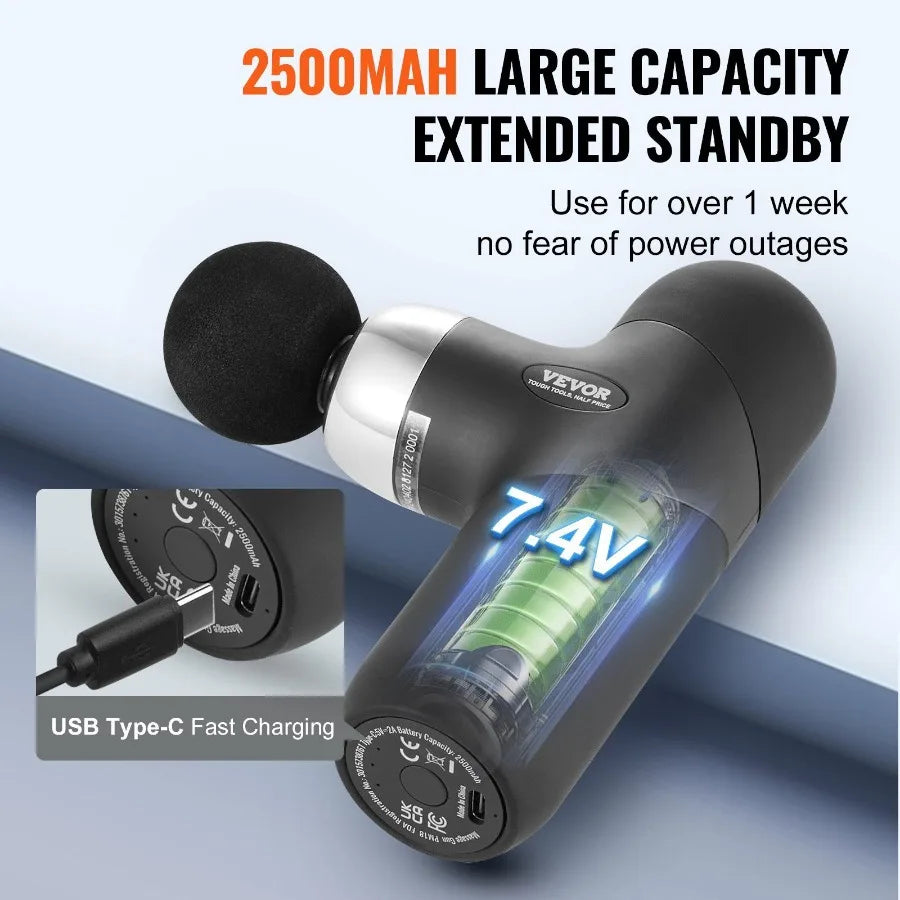 Massage Gun Deep Tissue Percussion Muscle Massager for Athletes/with 4 Speed Levels 4 Massage s 7.4V 2500mAh Batteries