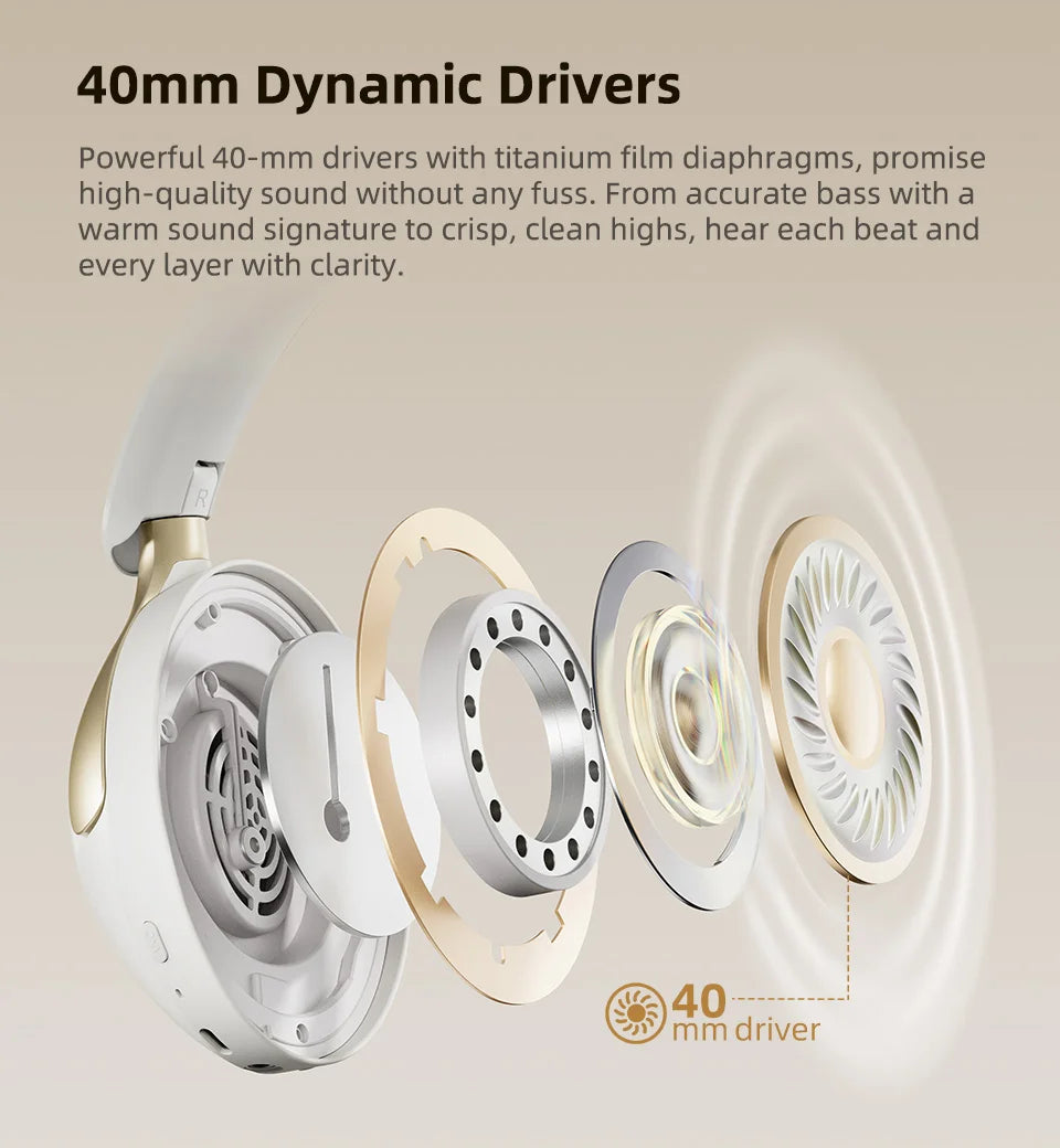 QCY H3 PRO Adaptive ANC Wireless Headphones Over Ear Headset/50dB with LDAC Hi-Res Wireless Audio Bluetooth 5.4 Dual Connection