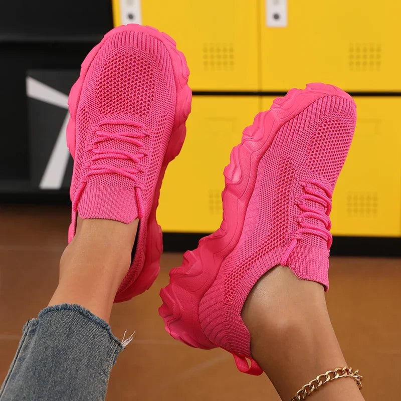 Women's Sports Shoes Comfortable Lightweight Mesh Breathable/Trendy Flat Shoes Solid Color Summer Fitness Women's Hiking Shoes