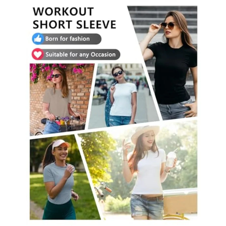 Dalavch 4 Pack Women's Workout Shirts Compression Short Sleeve/Crew Neck Running Yoga Gym Athletic Fitted Crop T-Shirts Top