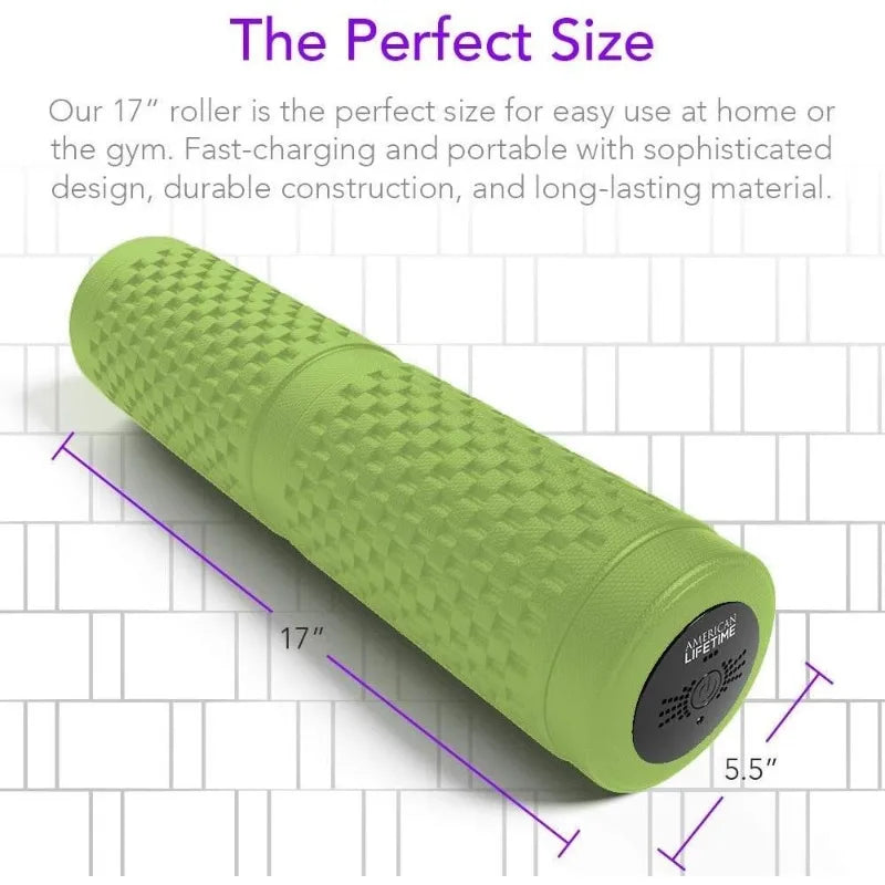 Vibrating Foam Roller, 17 Inch 4 Speed Rechargeable Electric High-Intensity Vibration/Deep Tissue Massage for Recovery Green
