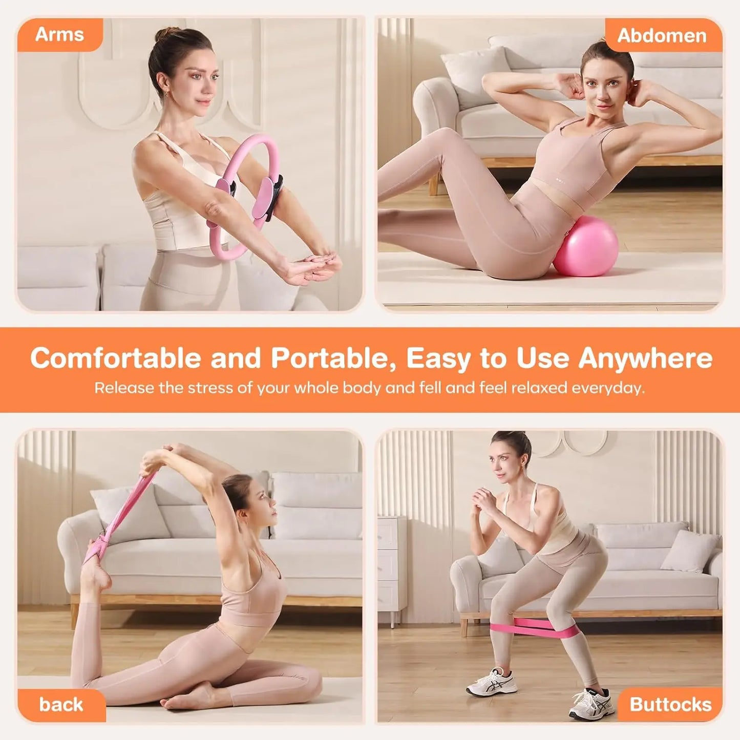 13-Piece Pilates Kit for Women Ring Ball Resistance Bands/Home Workout Essentials for Beginners