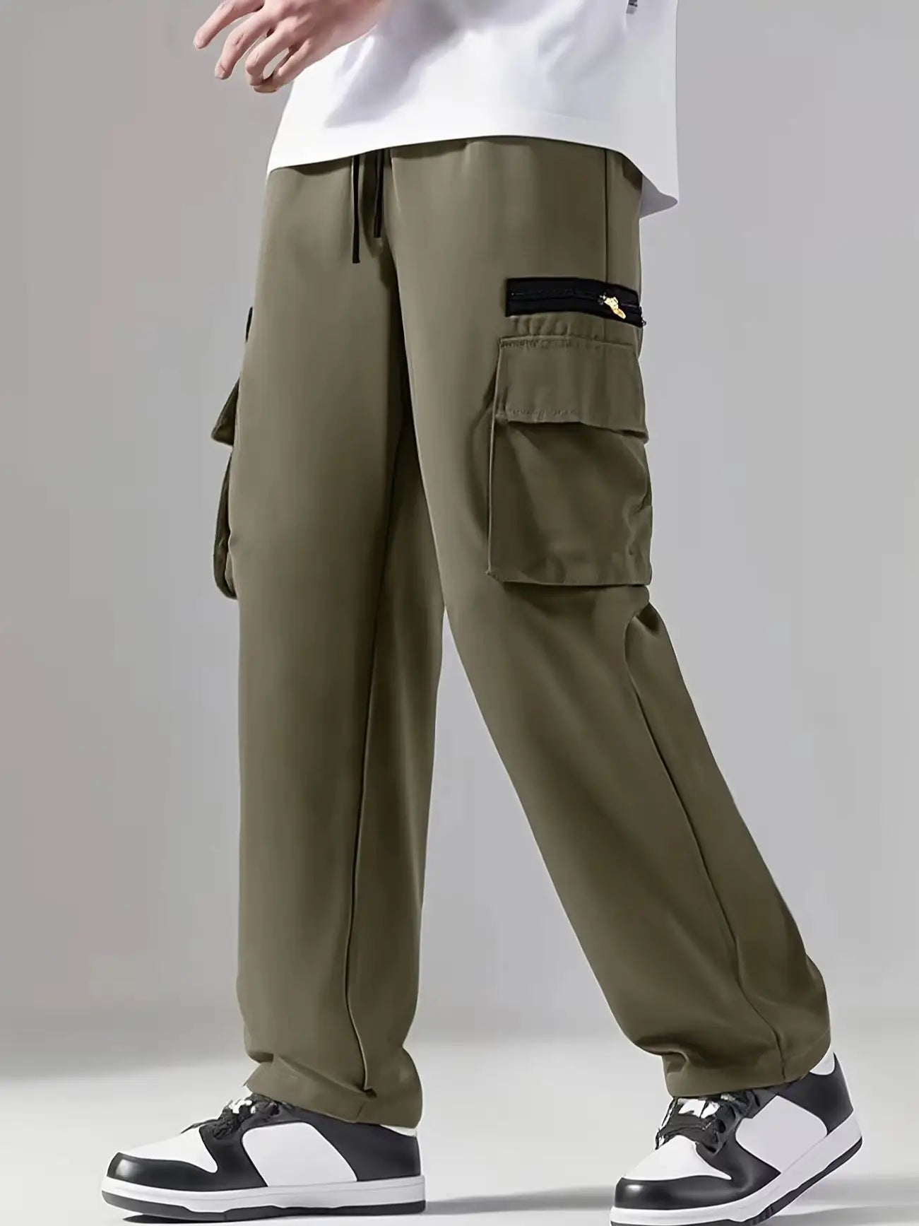 6 pieces of men's regular outdoor pants, work pants fashionable pants/and sports pants multi pocket drawstring elastic waist casual pants