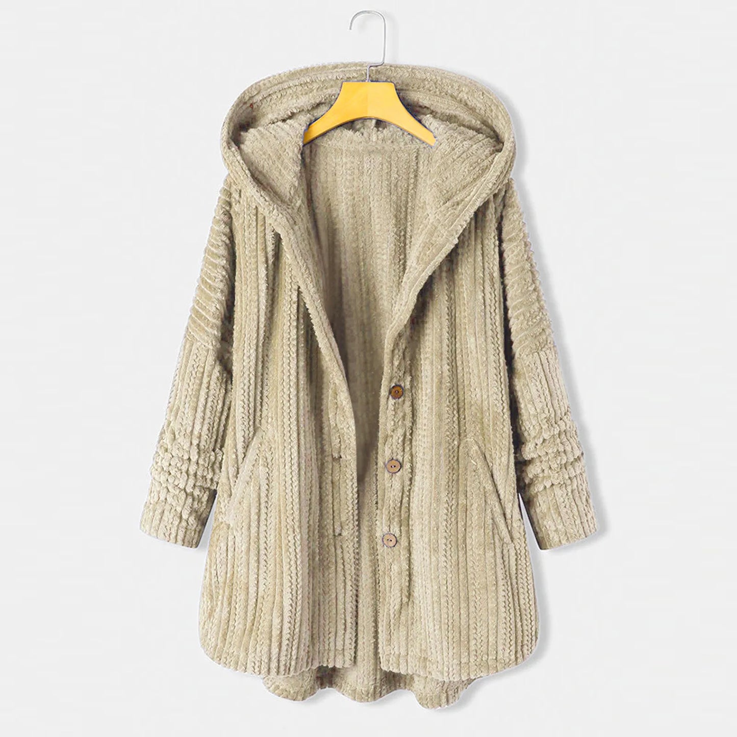 New Women Winter Hooded Cardigan Fleece Coats Long Sleeve Solid Teddy Bear Jacket Single Breasted Outerwear Coat With Pocket