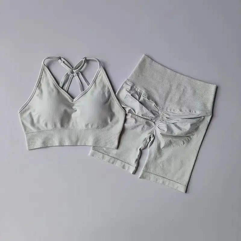 2 Pcs Yoga Sets Women High Waist Workout Outfits Gym Wear/Gym Clothing Sports Suits Fitness Tracksuit Sportswear Shorts Suit