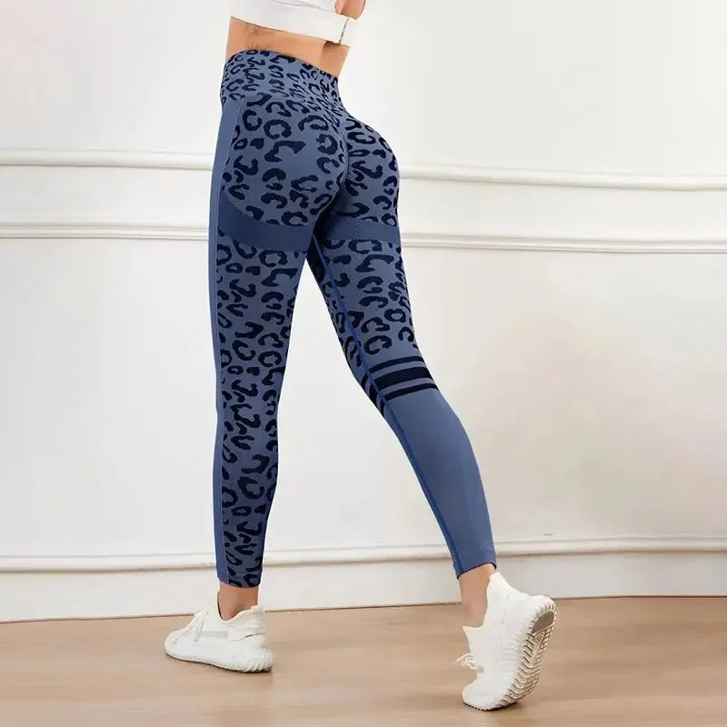 Yoga 9 Minute Pants High Waist Belly Stretch Tights/Leopard Print Seamless Quick Drying Fitness Pants