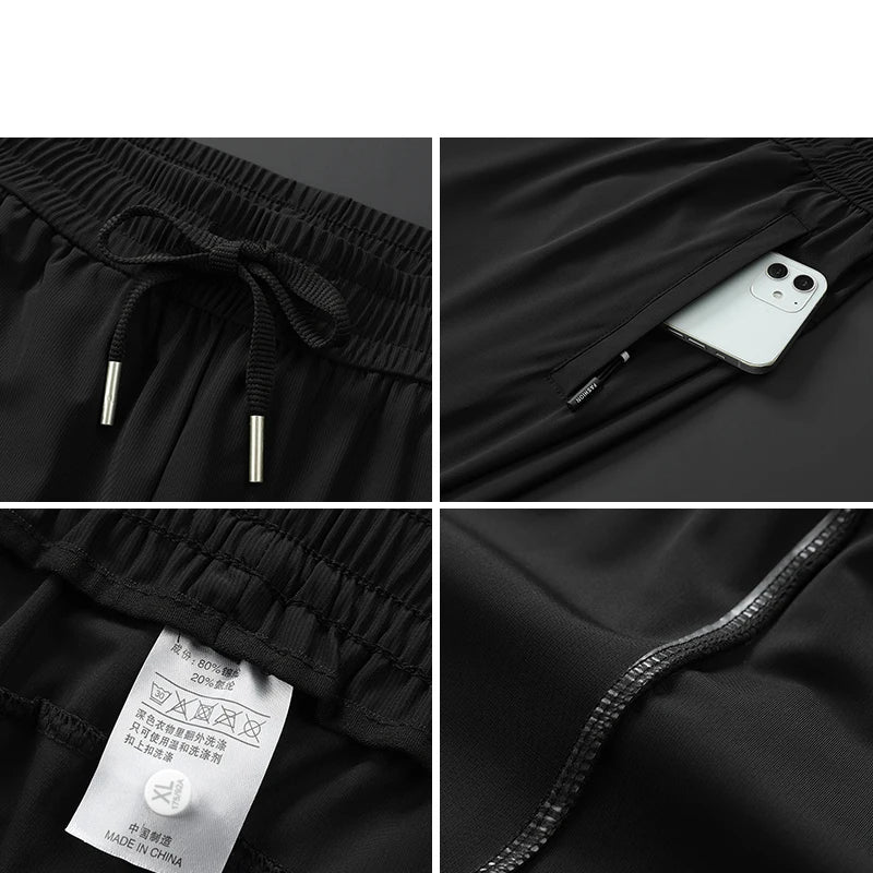 Ice Silk Men's trousers summer black-and-gray thin style business casual/pants outdoor stretch breathable straight leg Pants