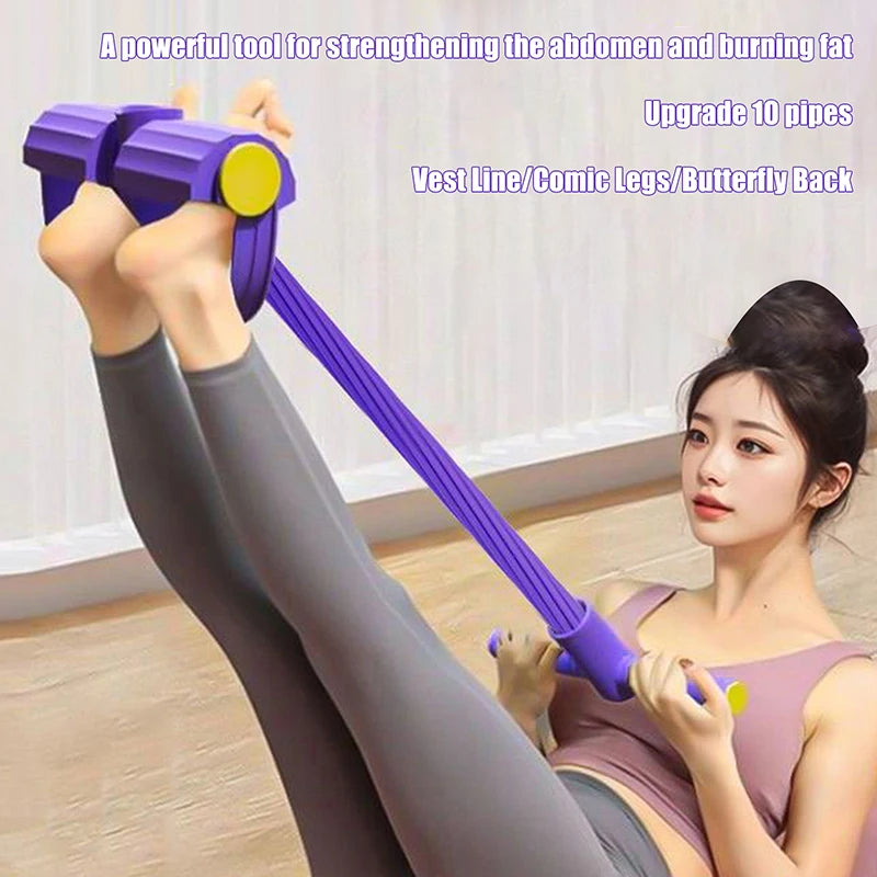 10-Tube Yoga Pedal Puller Woman Resistance Bands Abdomen/Waist Arm Training Elastic Pull Rope Fitness Equipment