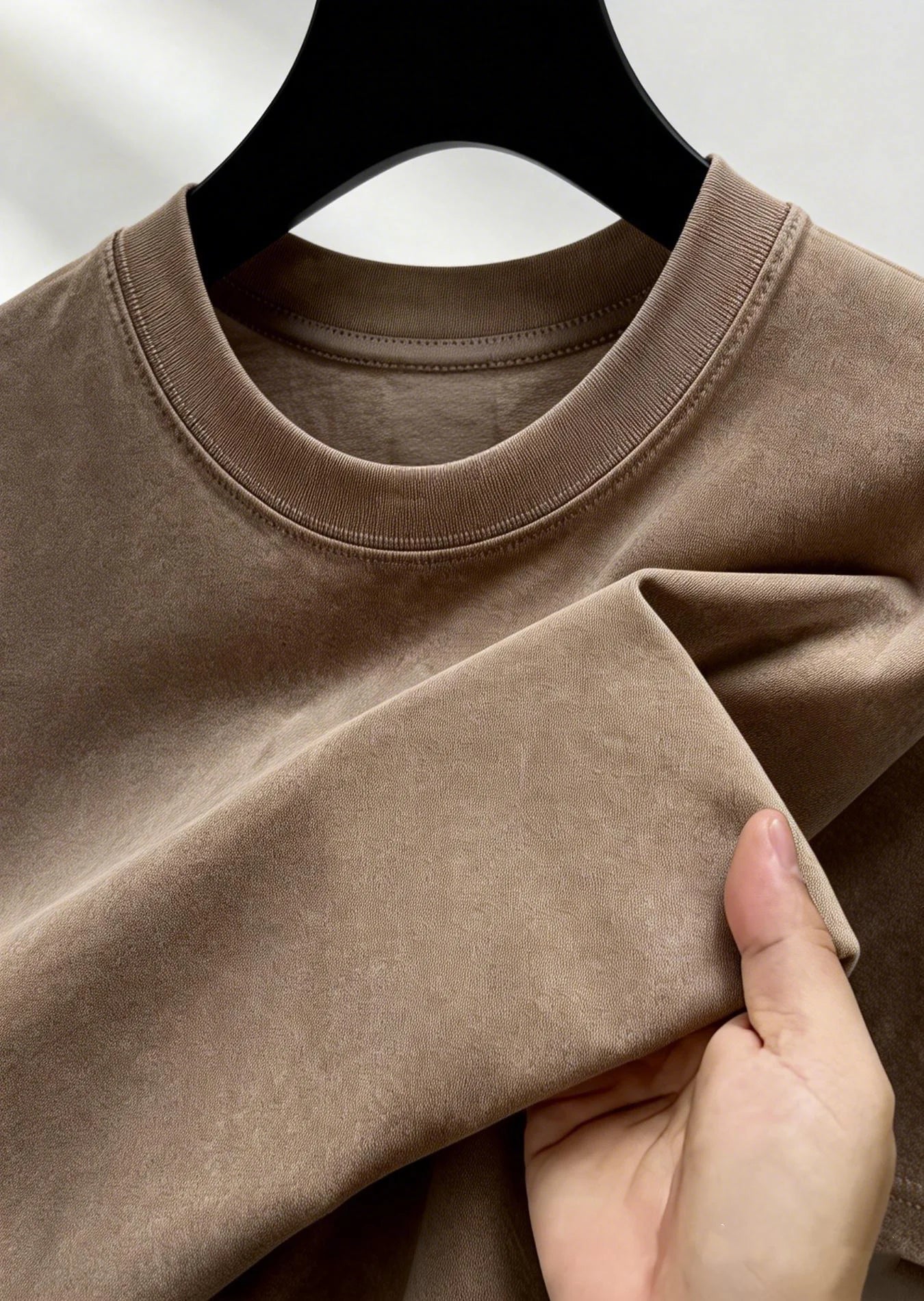 Men's 220g cotton washed T-shirt Retro heavyweight short sleeved/casual shirt solid color round neck short sleeved shirt