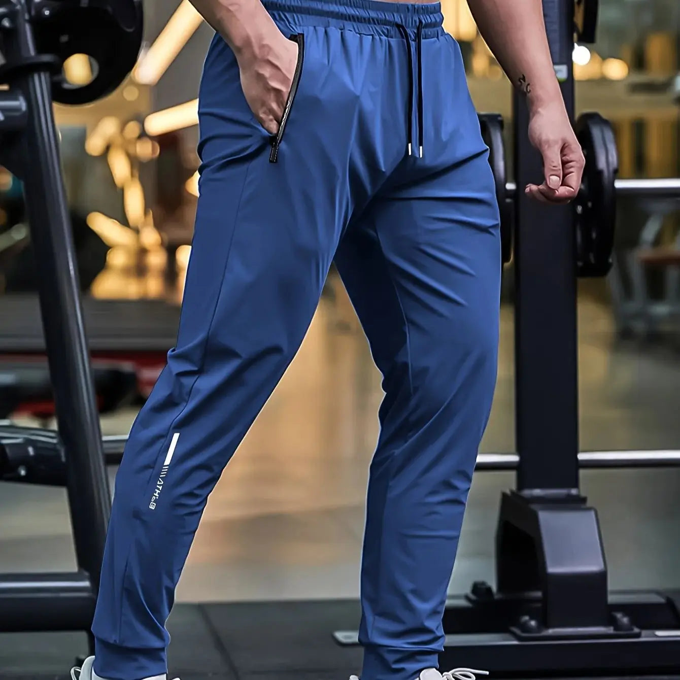Men's Waist Drawstring Quick-drying High Elasticity Solid Color/Sports Training Outdoor Long Pants With Zipper Pockets