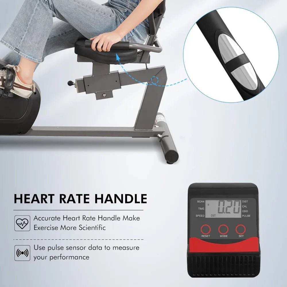 Recumbent Exercise Bike for Home Magnetic Stationary Bike for Adult Seniors/Workout Equipment for Gym, LCD, Heart Rate Handle Bars