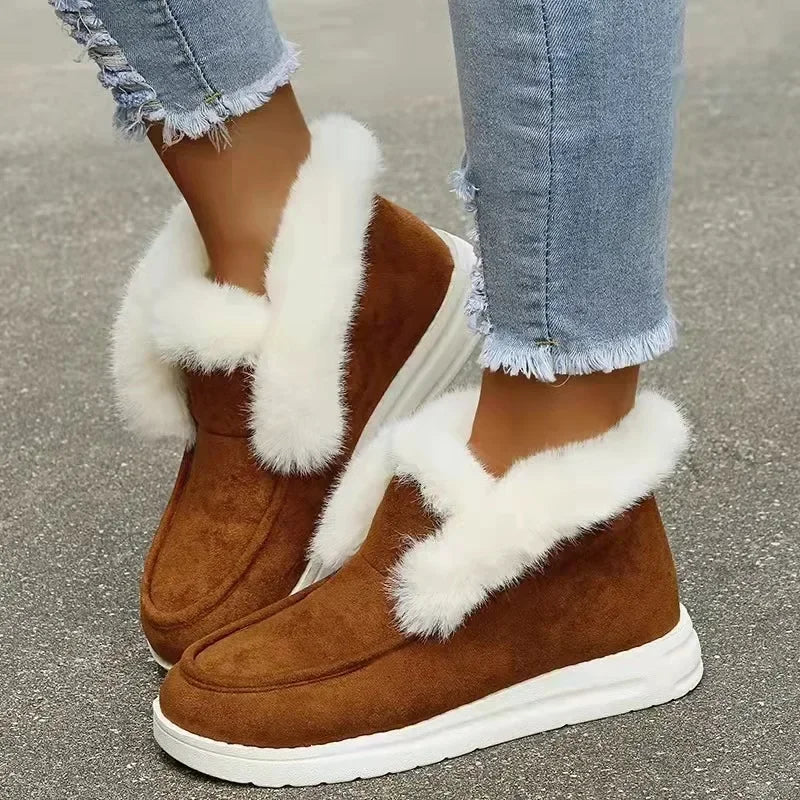 New Ladies Slip on Comfortable Ankle Boots Women Winter Warm/Plush Fur Snow Boots Suede Shoes Female Footwear Boots