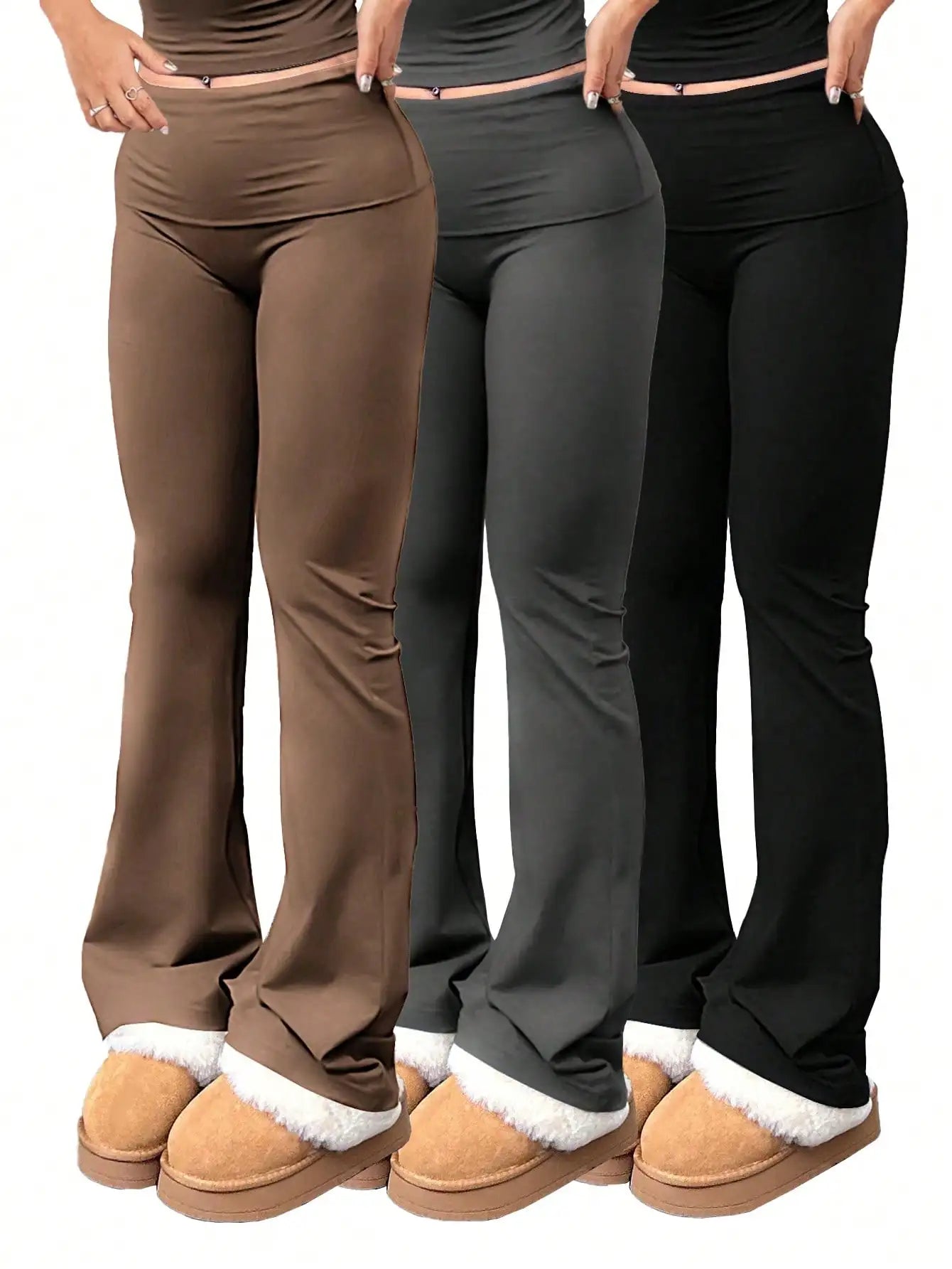 3pcs/Set Women's Yoga Pants Elastic Waist/High-Waisted Flare/Bootcut Leggings for Gym/Workout/Casual