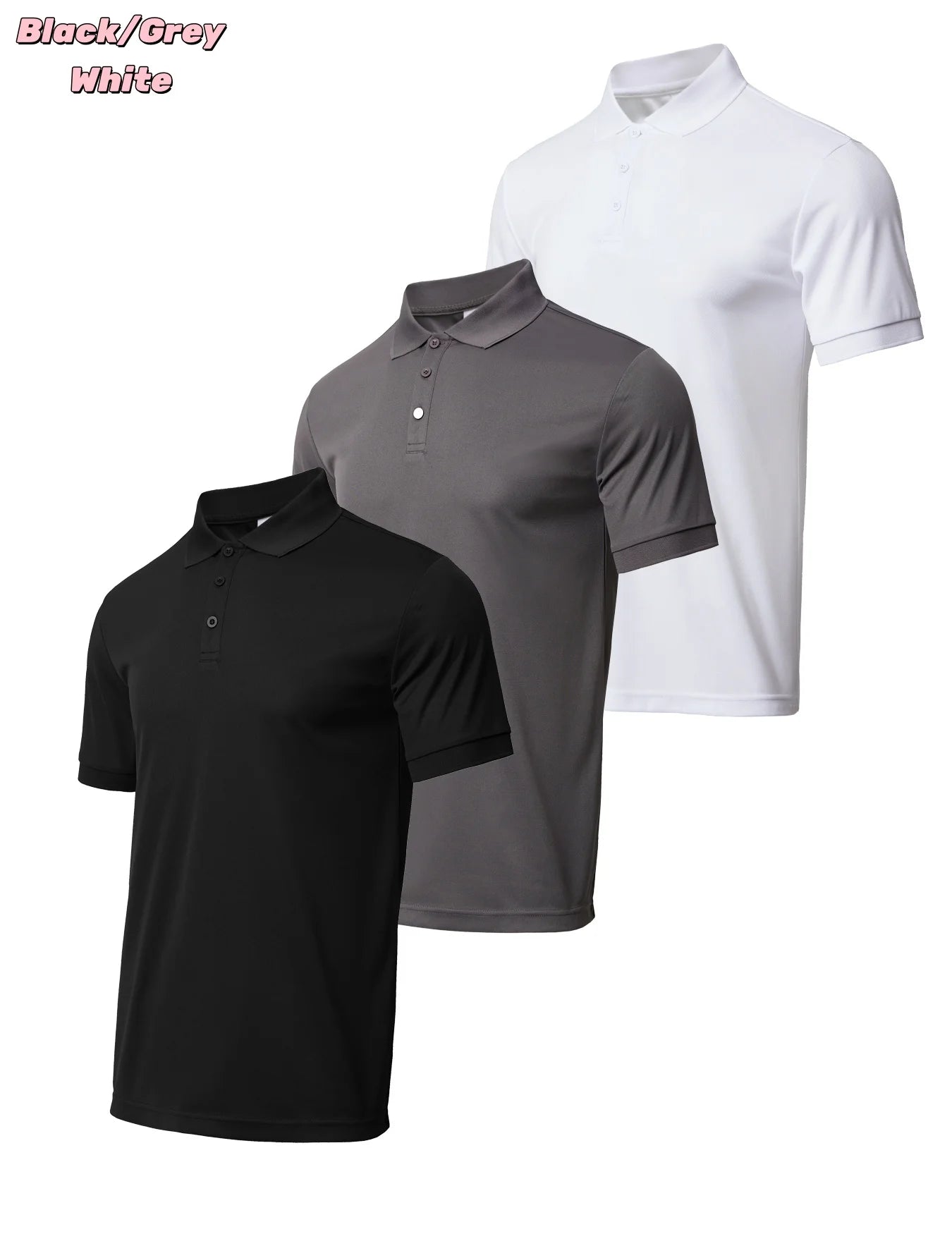 3-piece men's quick drying short sleeved casual/sports golf shirt moisture wicking casual fitness top