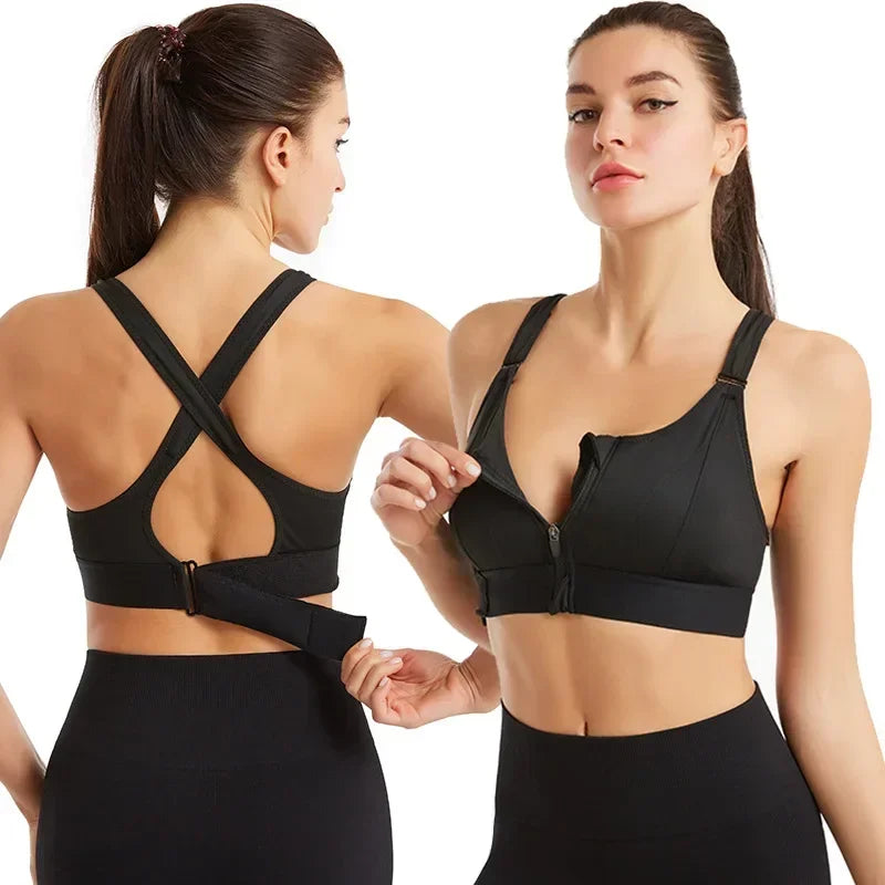 Women Sports Bras Tights Crop Top Yoga Vest Front Zipper Plus Size/Adjustable Strap Shockproof Gym Fitness Athletic Bras