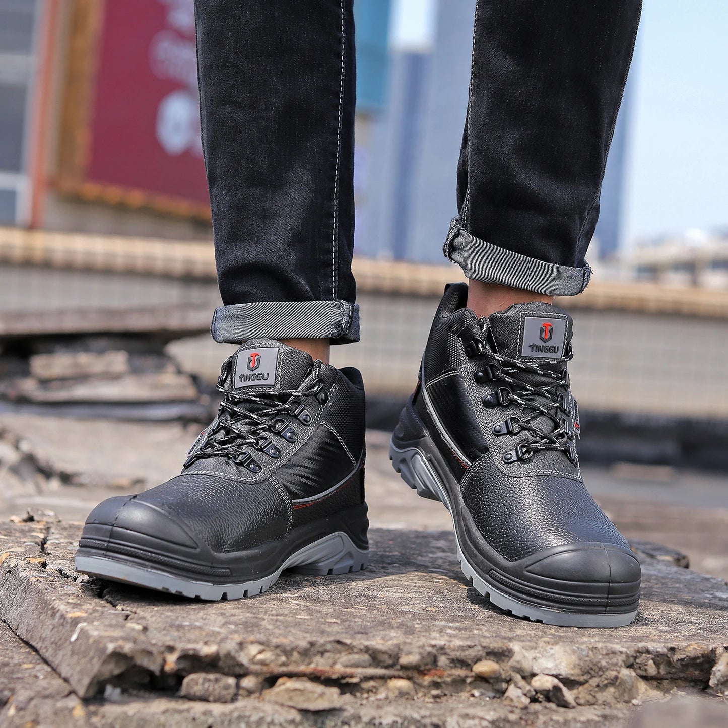 Steel Toe Shoes watperpoof work shoes Men Anti-puncture/Steel Toe Non Slip Work Outdoor Male Boots