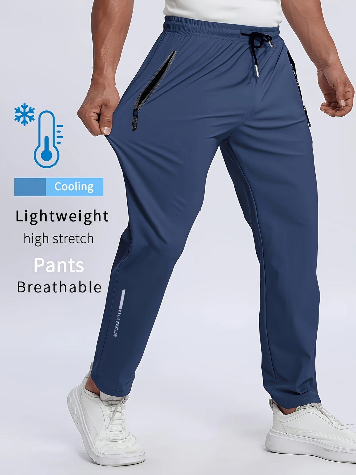 Men Breathable Quick Dry Sports Pants Moisture Wicking Trousers/with Reflective Print Drawstring Pockets & Zipper Details Outdoor Pants