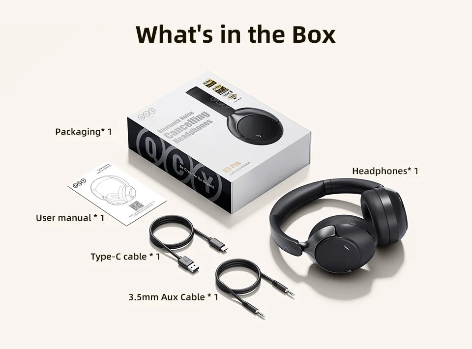 QCY H3 PRO Adaptive ANC Wireless Headphones Over Ear Headset/50dB with LDAC Hi-Res Wireless Audio Bluetooth 5.4 Dual Connection