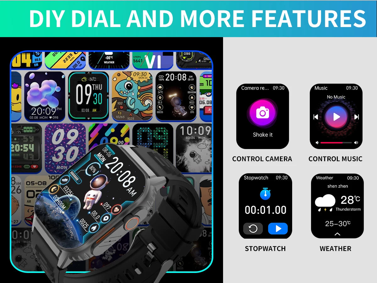 Smart Watch(Answer/Make Call), 2.01" Smartwatch for Men Women/IP67 Waterproof, 100+ Sport Modes Fitness Tracker