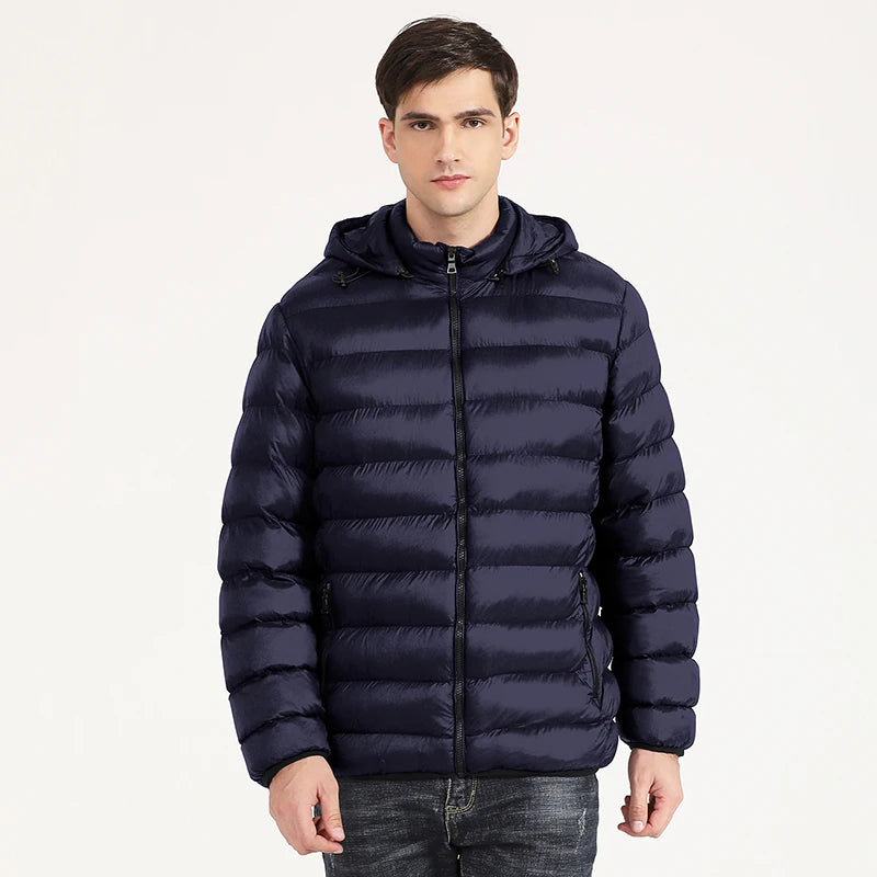 COUTUDI Men's Down Puffer Jacket Cotton Padded Winter Jacket/Hooded Down Coat Water and Wind-Resistant Coat