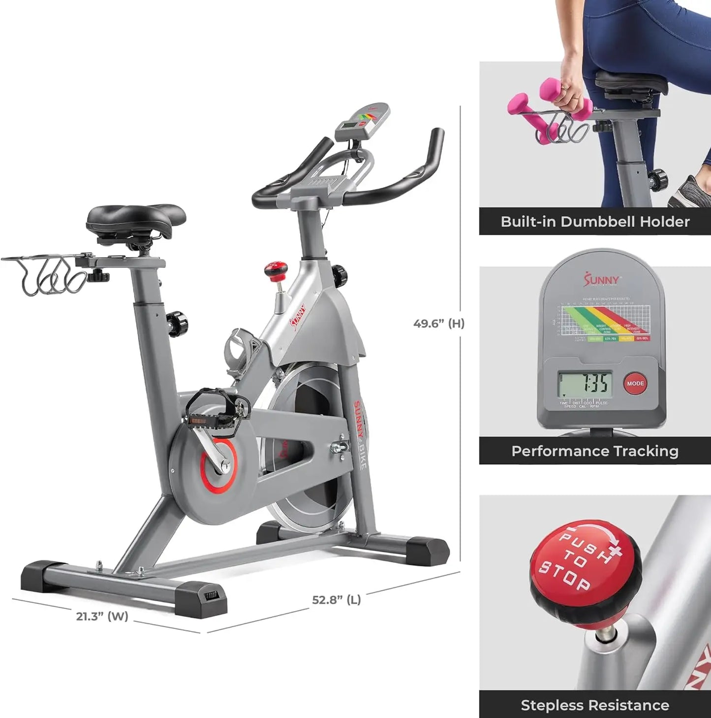 Indoor Cycling Resistance Exercise Bike/Optional Dumbbell Holder & Connected Fitness