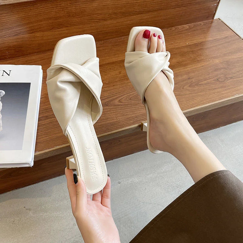 Oulylan Fashion Simple Ladies Slippers Dew Feet High Heels/Solid Color Comfortable Casual Slippers Women