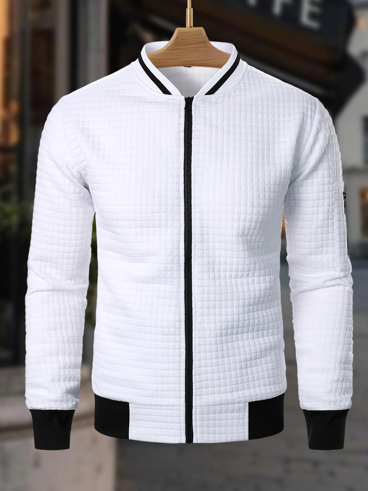 Men s Casual Fit Zipper Up Lightweight Stand Collar Jacket/Spring Fall Coat with Contrast Color Detail