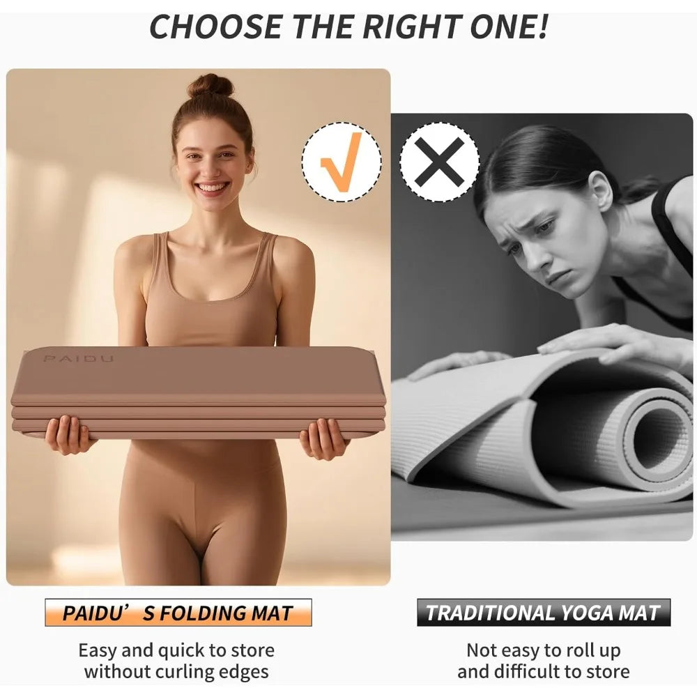 Thick Foldable Yoga Mat 10mm Non-Slip TPE Extra Long-Wide/75x26, Portable and Easy Storage for Fitness