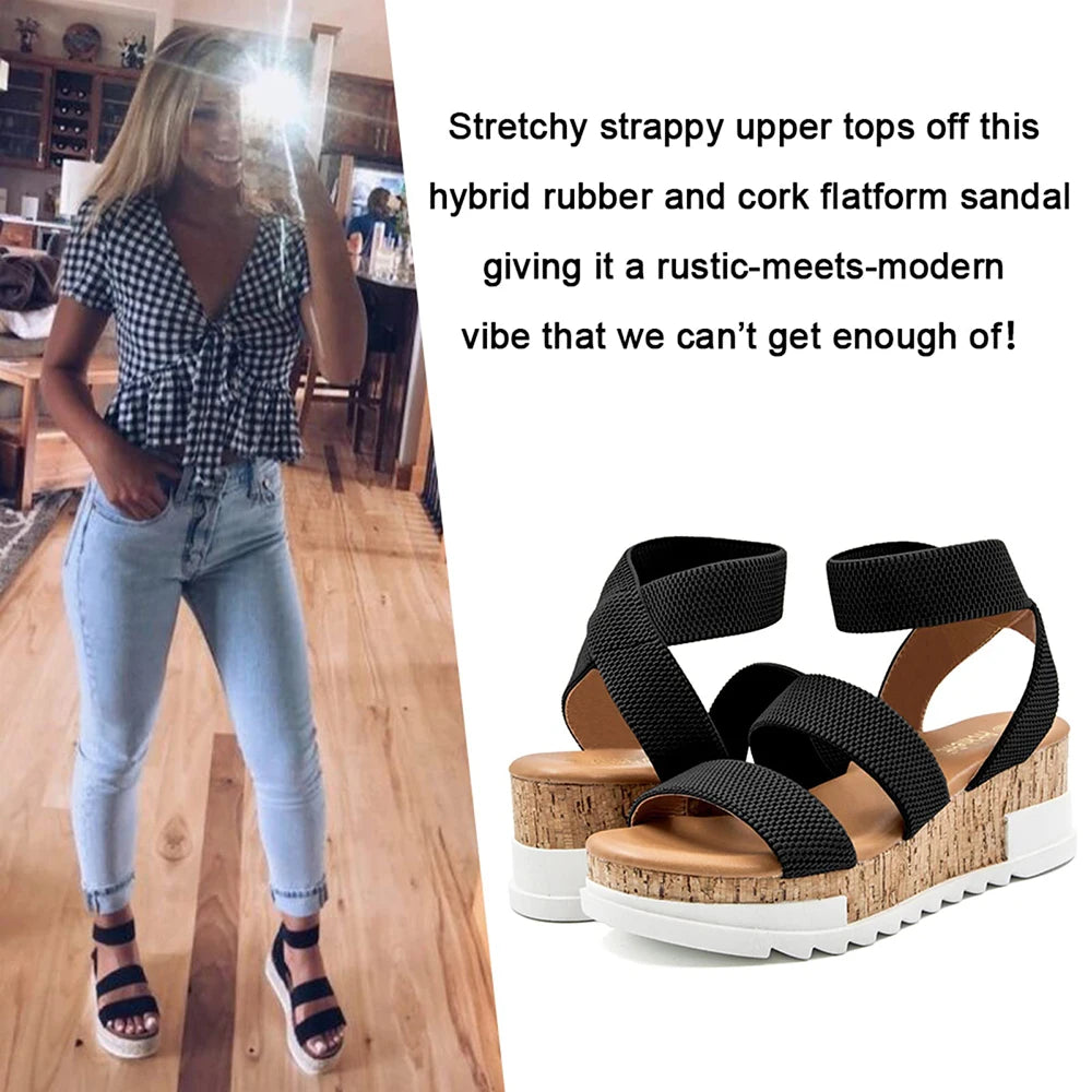 Summer Women's Sandals Platform Casual Wedge Shoes/Cork Elastics Strap Fashion Sandals