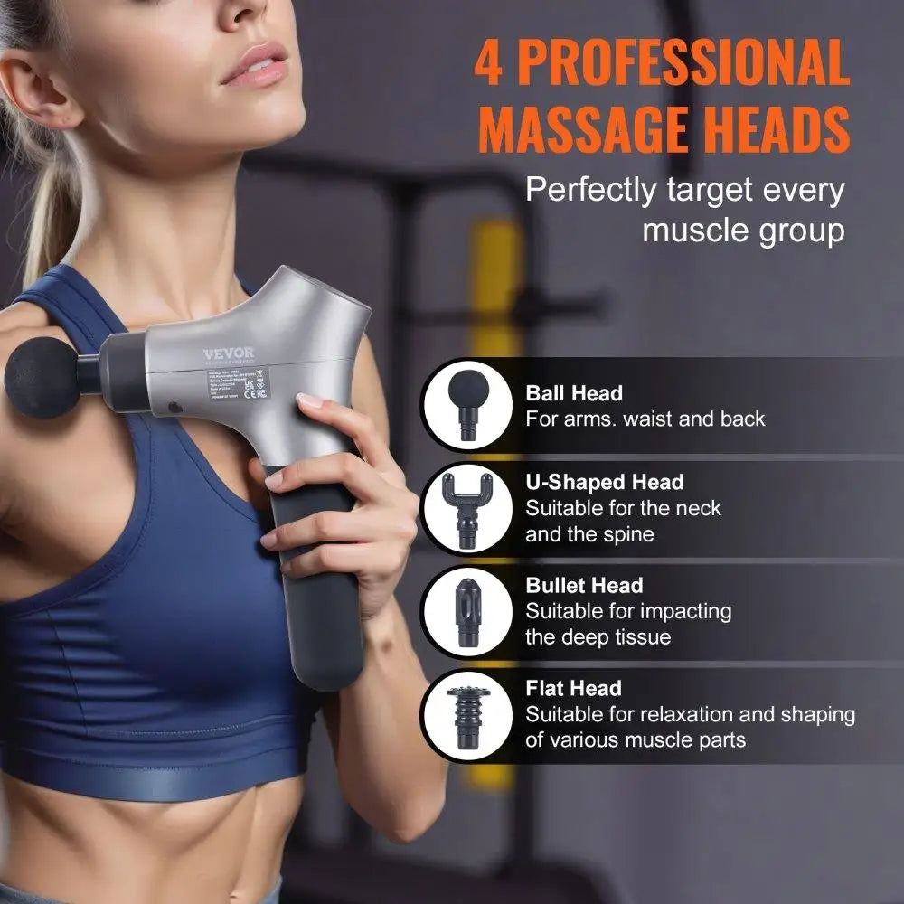 Deep Tissue Massage Percussion Muscle Massager for athletes/6 Levels 4 Massage Heads 12V 2500mAh Handheld Electric