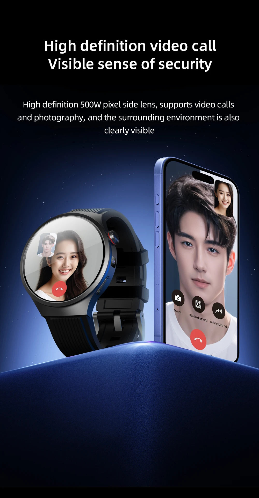 GoldenSpike 4G Full Netcom Smartwatch 1.75inch Amoled Android Smart Watch/With 8MP Camera Video Calling Sim Card Google Play